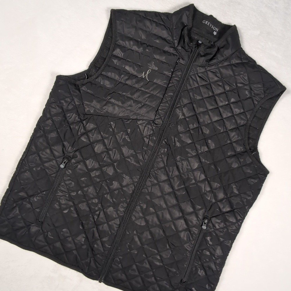 Greyson Yukon Mens XL Black Camo Quilted Golf Vest Full Zip Monogram Lined READ